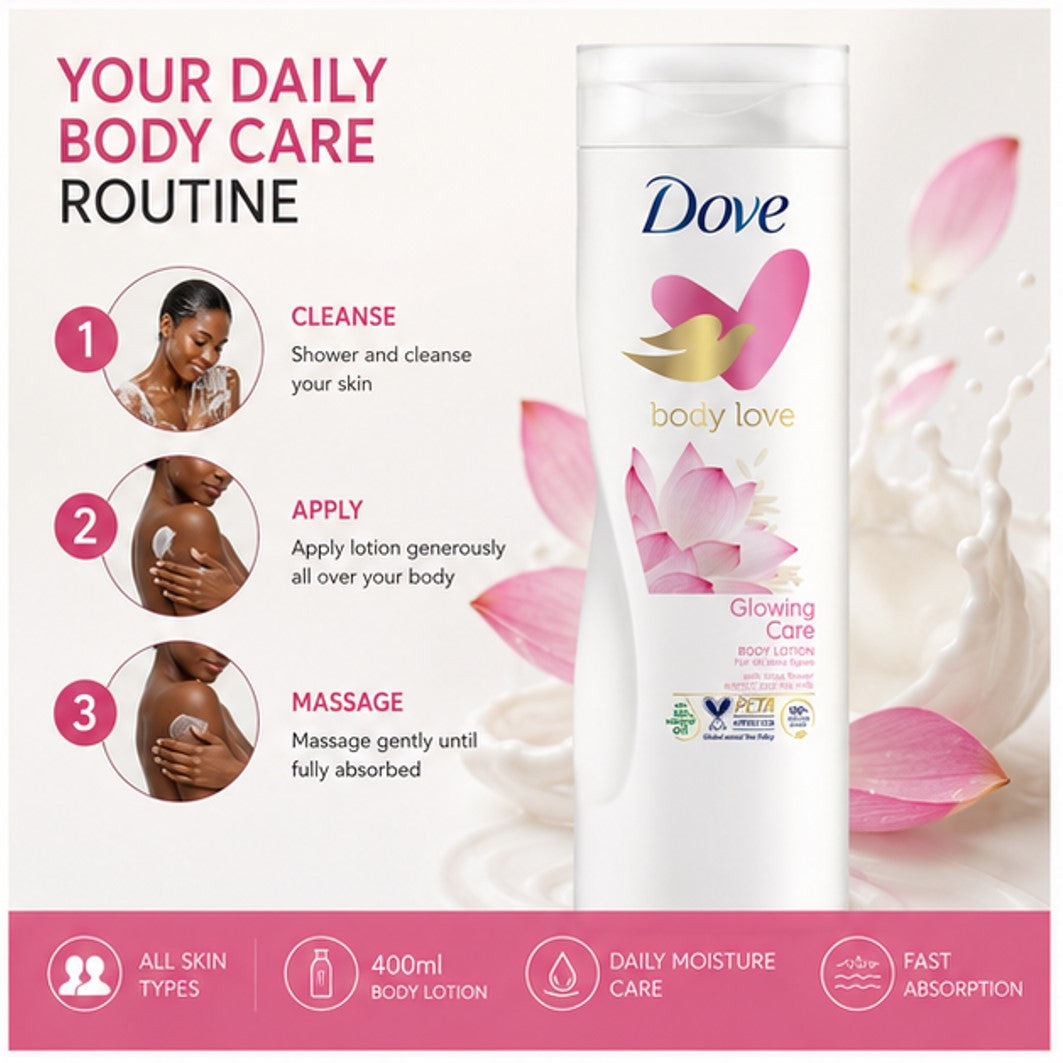 Dove Body Love Glowing Care Body Lotion with Lotus Flower Extract and Rice Milk - 400 ml