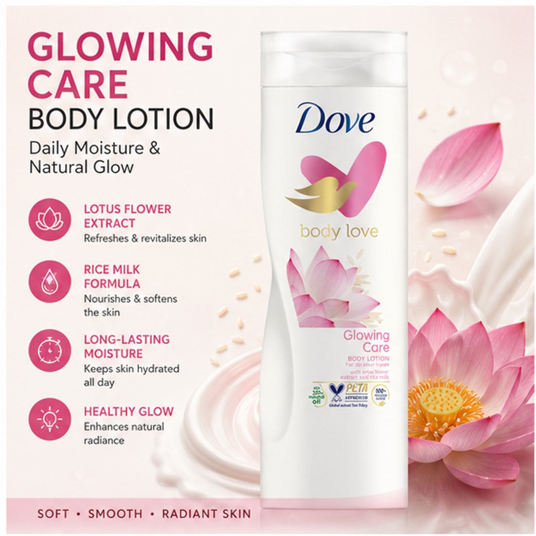 Dove Body Love Glowing Care Body Lotion with Lotus Flower Extract and Rice Milk - 400 ml