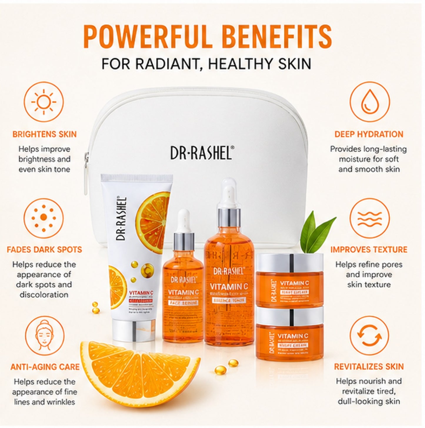 Vitamin C 5in1 Skin Care Set: Face Serum, Face Day & Night Cream, Face Cleanser, Essence Toner | Premium Skincare & Beauty
